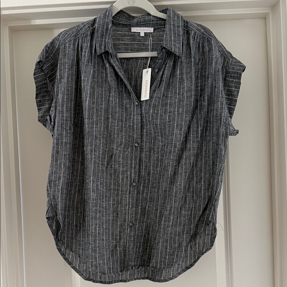 Olivaceous Striped Button-Up Shirt in Charcoal Gray